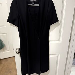 Ellen Tracy Classic Black Button Wrap Midi Dress